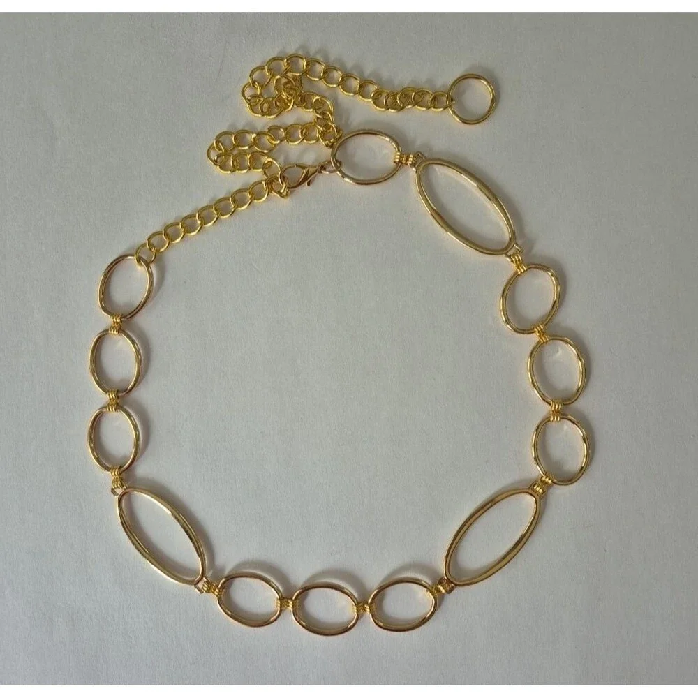Gold Tone Metal Oval and Circle Chain Link Retro Waist Hip Belt 42 IN Total